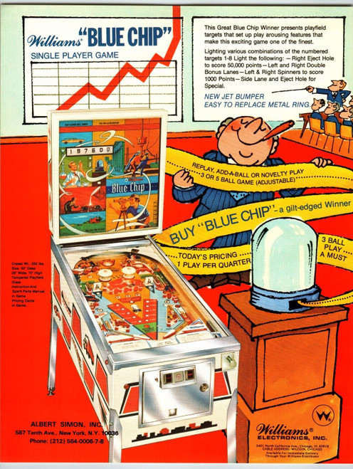 Blue Chip Pinball Machine FLYER Original 1976 Retro Stock Market Theme 8.5" x 11