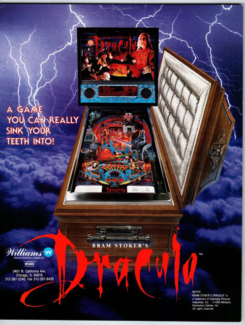 Dracula Pinball FLYER Original Game Artwork 1993 Vampire Horror Artwork 2 Sides
