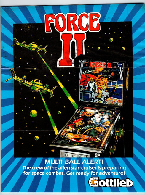 Force II Pinball Machine FLYER Original 1980 Retro Space Age Game 8.5" x 11"