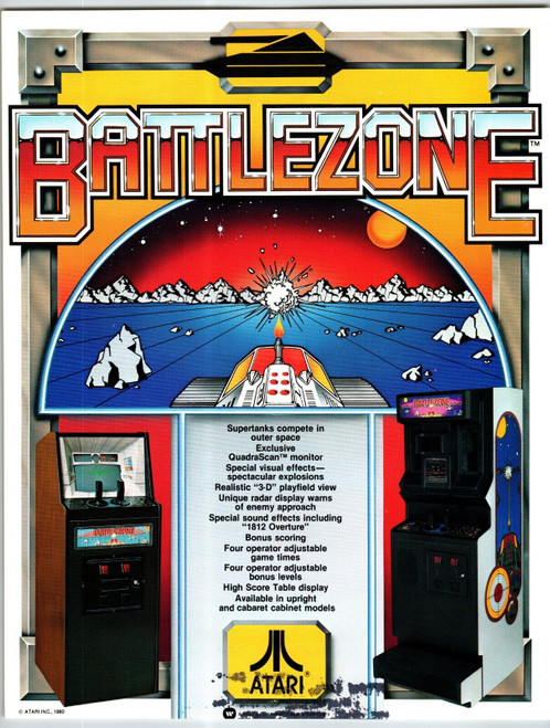 Battle Zone Arcade Game FLYER Original 1980 Video Game Art Double Sided Tanks