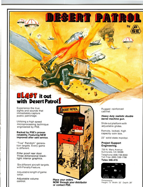Desert Patrol Game Tree Arcade Video Game Flyer Original 1977 Retro 8.5" x 11"