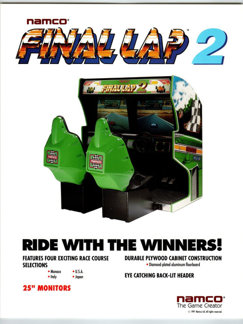 Final Lap 2 Video Game Flyer Original 1991 Retro 8.5" x 11" Auto Race Driving