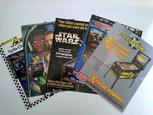 Pinball FLYERS Lot of 5 Games Star Wars Starship Troopers Mario Stiker Xreme #15