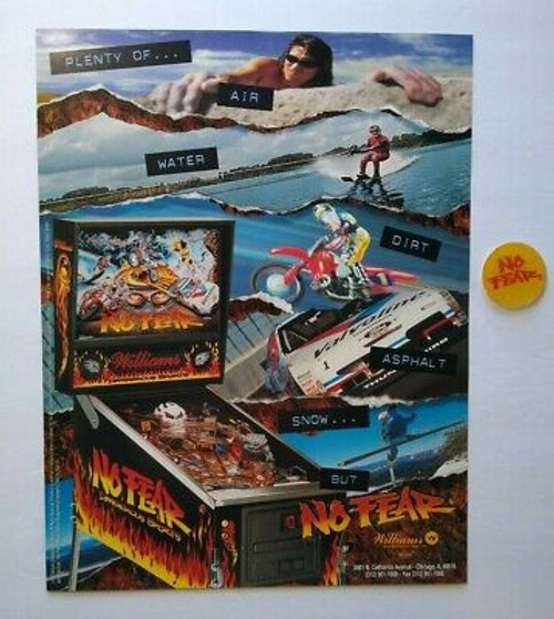 No Fear Pinball Machine FLYER + NOS Plastic Promo FOB Game Logo Williams 1995