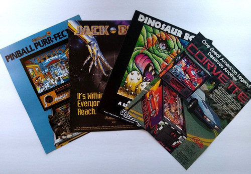 Pinball FLYERS Lot Of 4 Corvette Dinosaur Eggs Jackbot Bad Cats Original Vintage