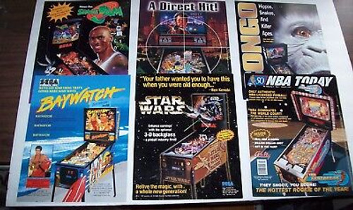 Original NOS Pinball FLYERS Star Wars Space Jam NBA Congo Dirty Harry Baywatch