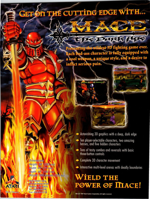Mace The Dark Age Arcade Game Flyer 2 Sides Original Video Fantasy Art 8.5" x 11