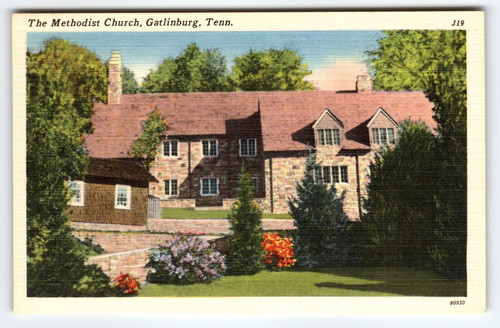 Methodist Church Building Gatlinburg Tennessee Postcard Linen Unposted Vintage