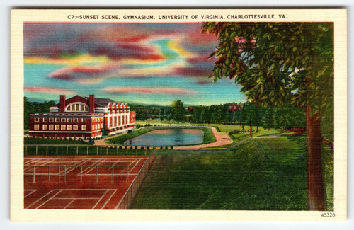Sunset View University Gymnasium Pool Charlottesville Virginia Postcard Linen