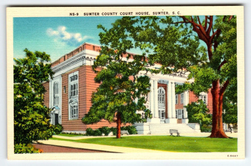 Sumter County Court House South Carolina Linen Postcard SC Vintage Unused