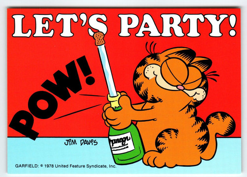 Garfield Let's Party Cat With Booze Postcard Jim Davis Orange Kitten Tabby 1978