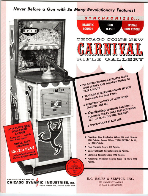 Carnival Arcade Game FLYER Chicago Coin Original 1969 Rifle Shooting Gallery Art
