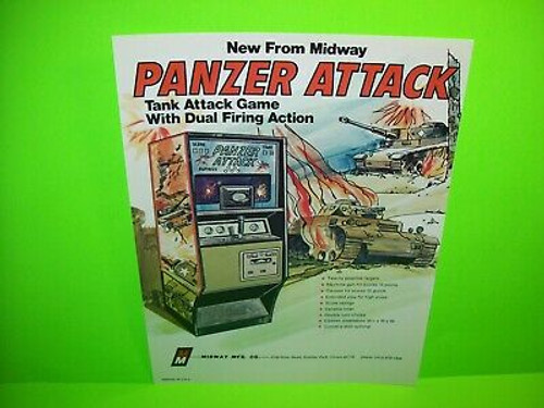 Panzer Attack Arcade FLYER Original NOS Midway Game Art Tanks War Battle 1974