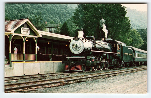 Railroad Postcard Locomotive Train 1286 Alleghany Central Station Depot Virginia