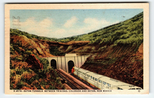 Railroad Train Postcard Raton Tunnels Trinidad Colorado 1952 Linen Fred Harvey