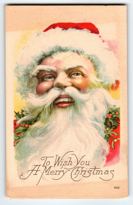 Santa Claus Christmas Postcard K Series 504 Jolly Faced Old Saint Nick Closeup
