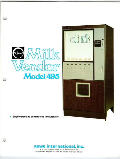 Rowe Cold Milk Model 495 Vendor Vending Machine FLYER Original Vintage Retro