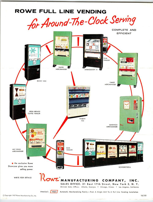 Rowe 1957 Cigarette Gum Hot Food Machine Vendors Vending Machine FLYER Original