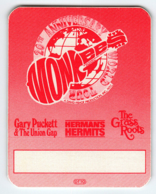 Monkees Hermans Hermits Grass Roots 1986 Backstage Pass Pop Rock Music Original