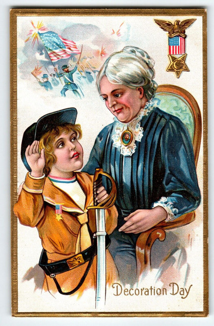 Decoration Day Postcard Series 3 Patriotic Child Uniform Grandmother Winsch Back