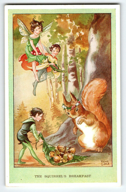 Fairies Postcard Fairy Squirrel's Breakfast Fantasy Rene Cloke Valentine & Sons