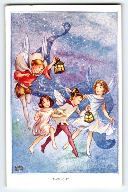 Fairies Postcard Sprites Twilight Lanterns Fantasy Rene Cloke Valentine & Sons