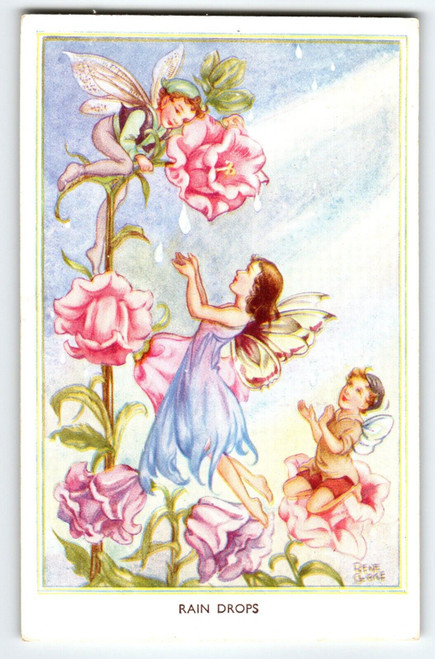 Fairies Postcard Sprites Raindrops Tulips Fantasy Rene Cloke Valentine & Sons