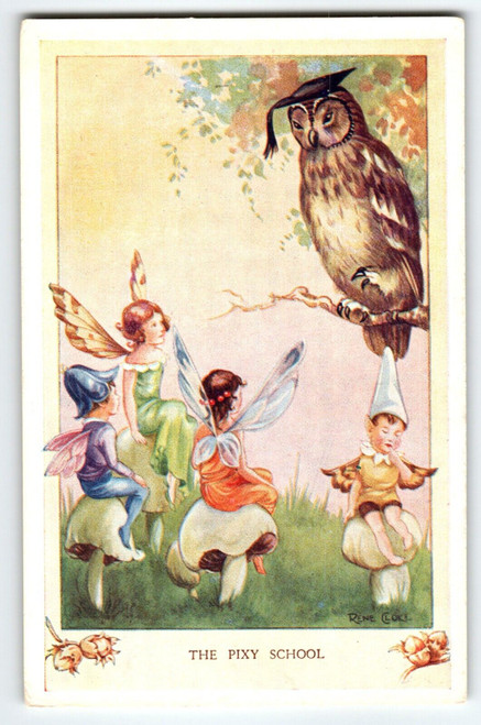 Fairies Postcard Fairy Owl Winged Sprites Fantasy Rene Cloke Valentine & Sons