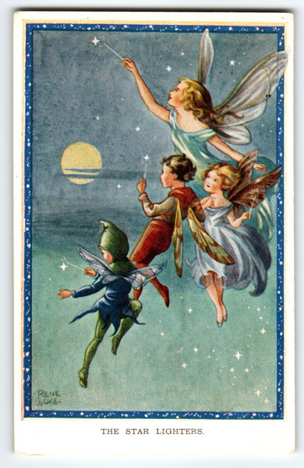 Fairies Postcard Sprites Star Lighters Moon Fantasy Rene Cloke Valentine & Sons