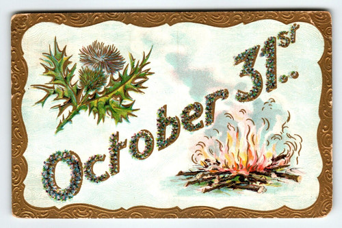 Halloween Postcard Camp Fire October 31st Germany Gottschalk 1910 Embossed