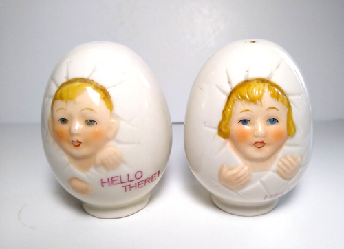 Kitsch Children Burst From Egg Salt & Pepper Set Germany Hello There Bare Butts