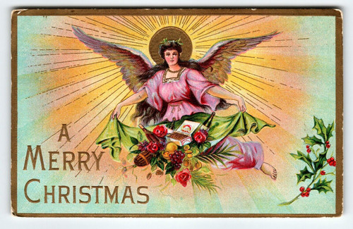 Christmas Postcard Angel Gold Halo Wings Vintage 1910 Embossed Ser. 101 Stantway