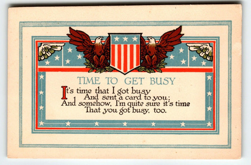 Time To Get Busy Patriotic Postcard Message To Soldier Davis 1830 Eagles Flag