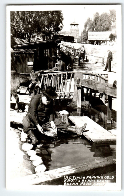 Man Panning Gold Ghost Town Knott's Berry Place Buena Park Ca. RPPC Postcard
