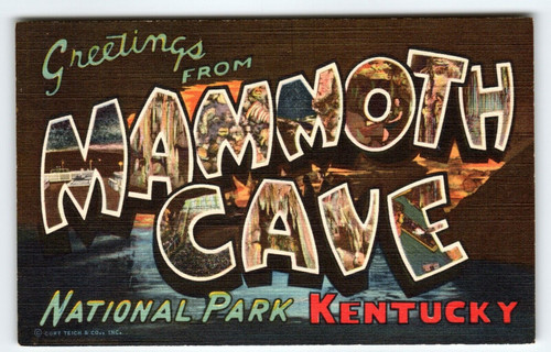 Greetings From Mammoth Cave National Park Kentucky Postcard Large Letter Linen