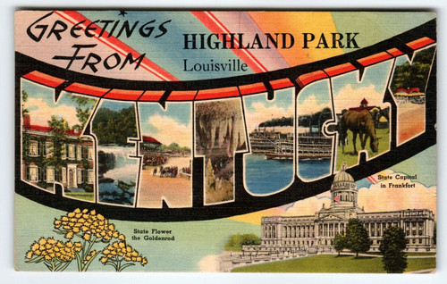 Greetings From Highland Park Louisville Kentucky Postcard Large Letter 1945