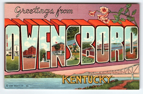 Greetings From Owensboro Kentucky Postcard Large Letter Linen Curt Teich Unused