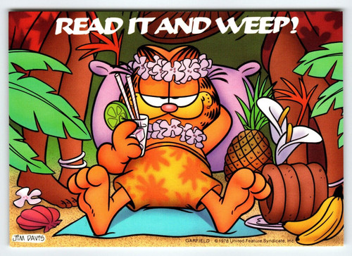 Garfield Cat Postcard Tiki Drink Tropical Hawaiian Attire Jim Davis 1978 Unused