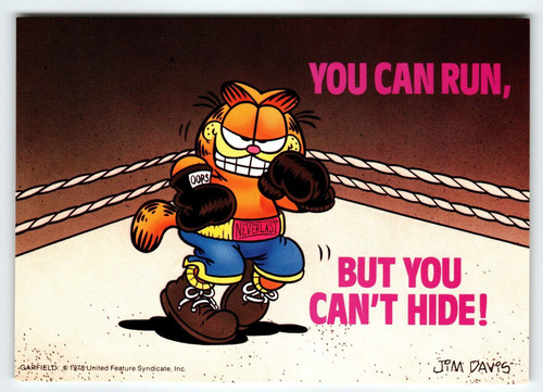 Garfield Cat Postcard Boxer You Can Run But Jim Davis 1978 Unused Orange Kitty