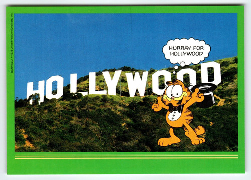 Garfield Cat Postcard Hollywood California Hurray For Sign Jim Davis Retro 1970s
