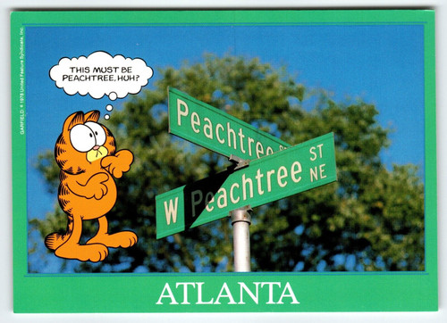 Garfield Cat Postcard Atlanta Georgia Peachtree Street Tabby Jim Davis 1978