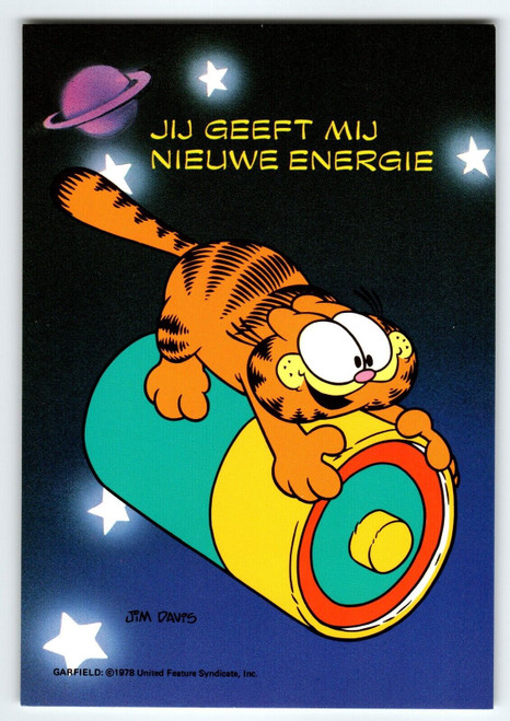 Garfield Dutch Postcard Tabby Cat Flying Through Space On Battery Jim Davis 1978