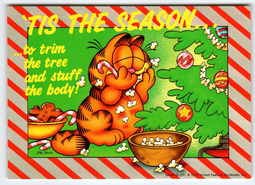 Garfield Postcard Christmas Tis The Season To Eat Popcorn Tabby Jim Davis 1978