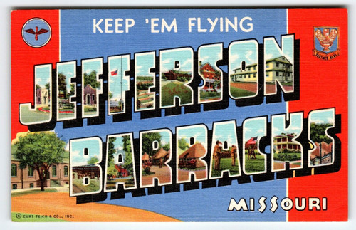 Greetings From Jefferson Barrracks Missouri Large Letter Postcard UNUSED Vintage