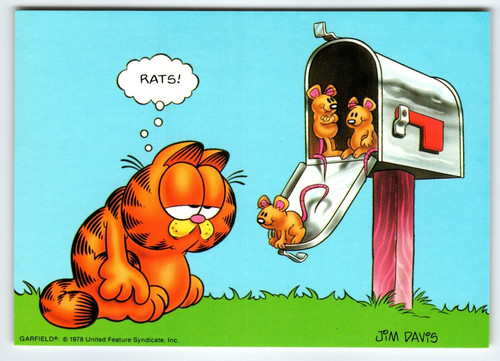 Garfield Cat Postcard Rats Mail Mailbox Jim Davis 1978 Orange Kitten Unused