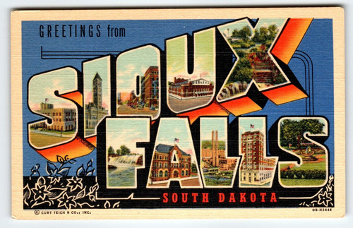 Greetings From Sioux Falls South Dakota Large Letter Postcard Linen Curt Teich