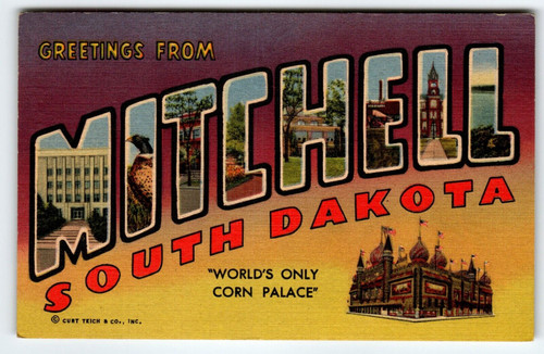 Greetings From Mitchell South Dakota 1953 Large Letter Postcard Linen Curt Teich