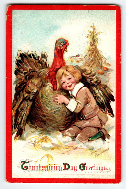 Thanksgiving Postcard Frances Brundage Signed Turkey Child 1911 Gabriel Ser 130