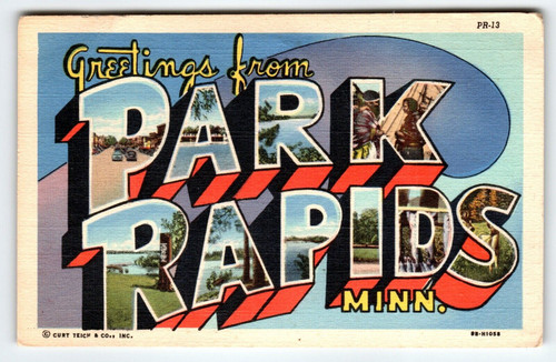 Greetings From Park Rapids Minnesota Large Letter City Postcard Linen Curt Teich