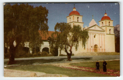 Santa Barbara Mission Chrome Postcard Union Oil 76 Gas 1940 Gasoline Advertising